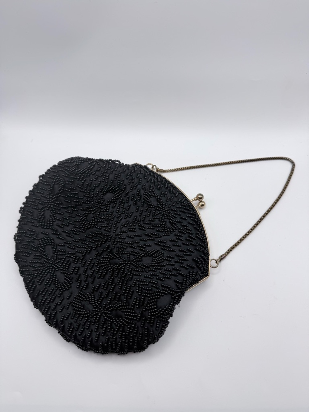 Vintage Charisma Black Beaded Clutch Purse 80s Cocktail Chain Prom Evening Bag